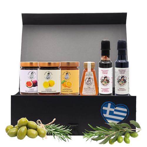 Mama Pelagia Geschenkset – Griechische Feinkost aus Kreta – Marmeladen (Feige, Zitrone, Orange), Kretischer Honig & Balsamico-Creme – Gourmet Set – Premium Delikatessen von Perfekto24