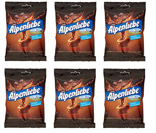 6x Perfetti Alpenliebe Espresso Caramelle Colate senza zucchero Bonbon mit echtem Kaffee zuckerfreie Süßigkeiten Lollies 80g Beutel von Perfetti Van Melle