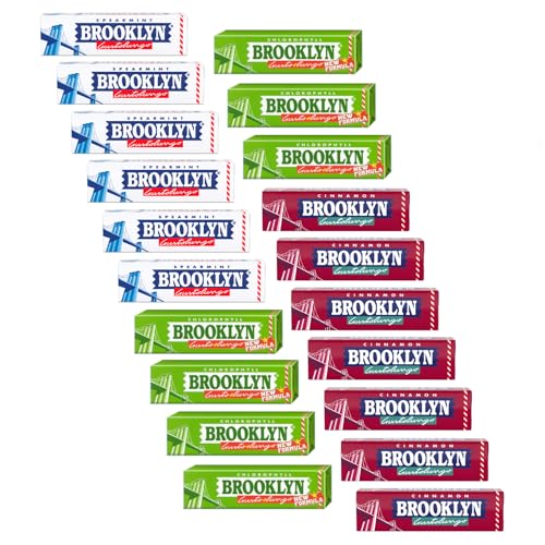 Brooklyn® | Brooklyn Gustolungo Grüne Minze 6x | Brooklyn Gustolungo Zimt 7x | Brooklyn Gustolungo Chlorophyll 7x Kaugummistreifen – insgesamt 20 Sticks von Perfetti Van Melle