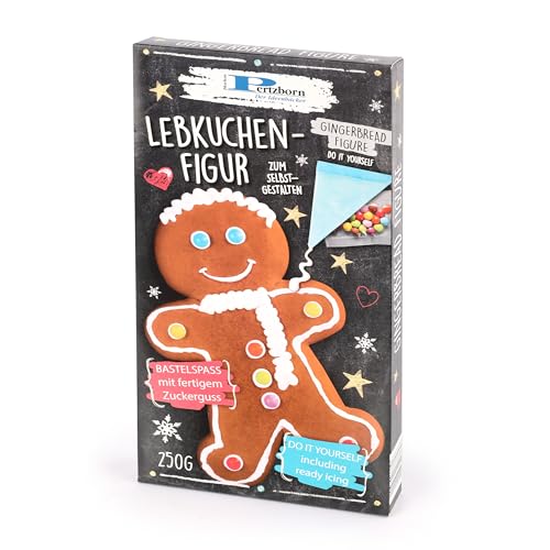 Pertzborn Lebkuchenmann zum Selberdekorieren – 250g essbarer Weihnachtsdeko mit Nonpareilles & fertigem Zuckerguß – Lebkuchen perfekt als Weihnachten Deko – Aus Roggen- & Weizenmehl von Pertzborn