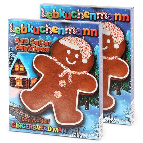 Pertzborn Lebkuchenmann zum Selberdekorieren – 2x 120g essbarer Weihnachtsdeko Spaß mit Nonpareilles – Lebkuchen perfekt als Weihnachten Deko oder Weihnachtsbaumschmuck – Aus Roggen- & Weizenmehl von Pertzborn