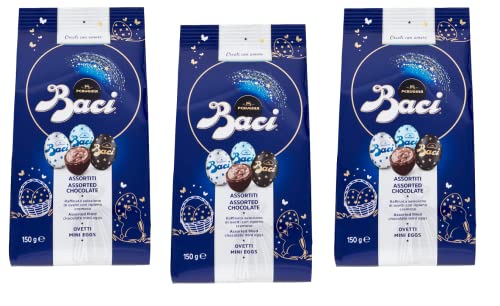 3x Perugina Baci Ovetti Assortiti Mini Eggs Verschiedene Schokoladeneier mit Cremiger Füllung Milch, Dunkle, Sehr Dunkle 70% Beutel von 150g von Perugina