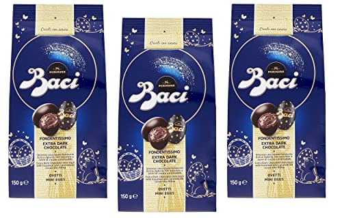 3x Perugina Baci Ovetti Fondentissimo Mini Eggs Schokoladeneier Extra Dunkle Schokolade mit Cremiger Haselnussfüllung und Karamellisierten Kakaobohnen Beutel von 150g von Perugina