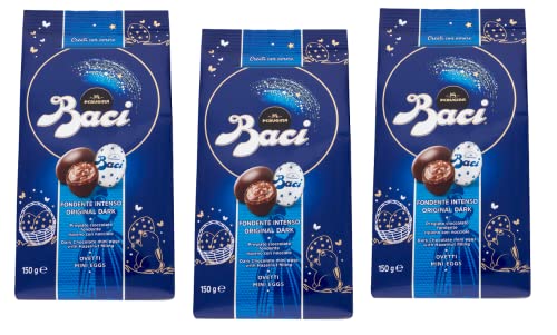 3x Perugina Baci Ovetti Original Fondente Intenso Mini Eggs Schokoladeneier Dunkle Schokolade mit Cremiger Haselnussfüllung Beutel von 150g von Perugina