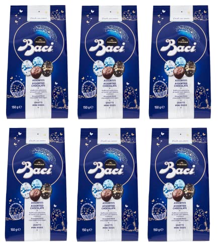 6x Perugina Baci Ovetti Assortiti Mini Eggs Verschiedene Schokoladeneier mit Cremiger Füllung Milch, Dunkle, Sehr Dunkle 70% Beutel von 150g von Perugina