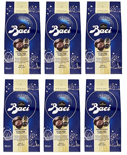 6x Perugina Baci Ovetti Fondentissimo Mini Eggs Schokoladeneier Extra Dunkle Schokolade mit Cremiger Haselnussfüllung und Karamellisierten Kakaobohnen Beutel von 150g von Perugina