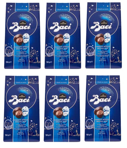 6x Perugina Baci Ovetti Original Fondente Intenso Mini Eggs Schokoladeneier Dunkle Schokolade mit Cremiger Haselnussfüllung Beutel von 150g von Perugina