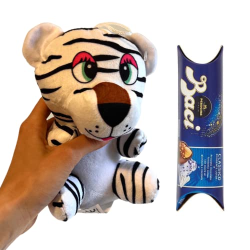 Baci Perugina Geschenkideen Ostern 2024 – klassische Baci Perugina Tube 37,5 g + weißes Tiger-Plüschtier von Perugina