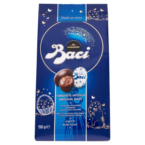 Perugina Baci Ovetti Original Fondente Intenso Mini Eggs Schokoladeneier Dunkle Schokolade mit Cremiger Haselnussfüllung Beutel von 150g von Perugina