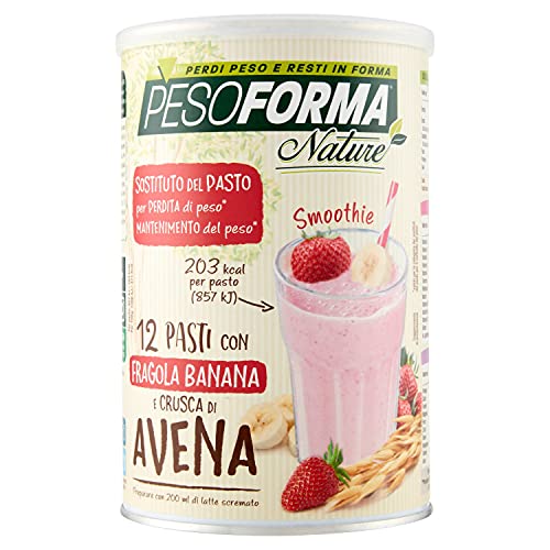 Pesoforma Nature Smoothie Erdbeere Banane, Gewichtskontrolle, Smoothie aus Haferkleie, hilft beim Fitnesstraining, 203 Kalorien, 12 Mahlzeiten, 420 g von Pesoforma