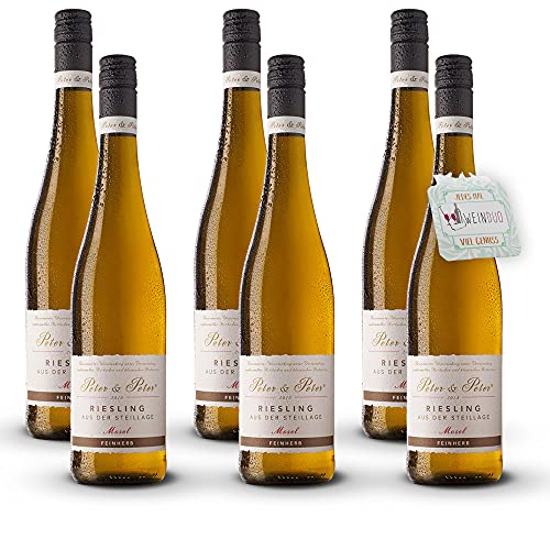 6 Flaschen Weisswein Peter & Peter Riesling aus der Steillage Mosel QbA feinherb Weinpaket + ein WeinDuo Ausgießer (6 x 0,75 l) von Peter & Peter