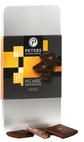 Peters Mit Genuss verführt | 6er Pecarée ® Goldgenuss | Trüffel-Täfelchen | Mit Alkohol | Hauchdünne Schokolade | Geschenk | Zartbitter | Geschenkidee | Made in Germany | 63g von Peters Mit Genuss verführt