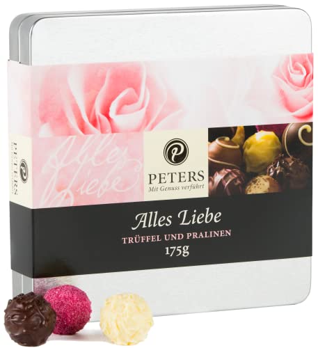 Peters Mit Genuss verführt | Alles Liebe | Trüffel & Pralinen Metallbox | Köstliche Pralinés | Schokolade | Geschenk | Dankeschön| Geschenkidee | Made in Germany | 175g von Peters Mit Genuss verführt