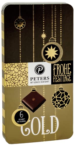 Peters Mit Genuss verführt | Frohe Festtage | 6er Pecarée ® Goldgenuss | Trüffel-Täfelchen | Mit Alkohol | Schokolade | Geschenk | Geschenkidee | Made in Germany | 63g von Peters Mit Genuss verführt