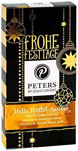 Peters Mit Genuss verführt | Frohe Festtage | Helle Trüffel-Auslese | Mit Alkohol | Pralinés | Geschenkidee | Schokolade | Weihnachten | Geschenk | Made in Germany | 100g von Peters Mit Genuss verführt