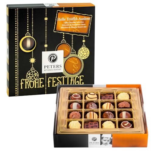 Peters Mit Genuss verführt | Frohe Festtage | Helle Trüffel-Auslese | Mit Alkohol | Pralinés | Geschenkidee | Schokolade | Weihnachten | Geschenk | Made in Germany | 200g von Peters Mit Genuss verführt