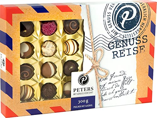 Peters Mit Genuss verführt | Genussreise | Trüffel-Mischung |Hochwertige Pralinen mit Alkohol | Pralinés | Trüffel | Geschenkidee | Schokolade | Geschenk | Made in Germany | 300g von Peters Mit Genuss verführt