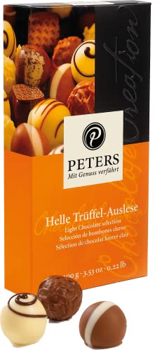 Peters Mit Genuss verführt | Helle Trüffel-Auslese | Mit Alkohol | Alkoholhaltig | Cremig | Köstliche Trüffel | Geschenk | Schokolade |Geschenkidee | Made in Germany | 100g von Peters Mit Genuss verführt