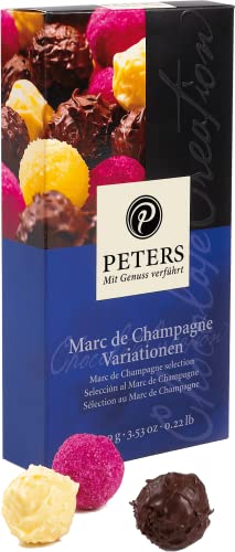 Peters Mit Genuss verführt | Marc de Champagne-Variationen | Mit Alkohol | Edle Trüffel | Gemischt | Geschenk | Schokolade | Geschenkidee | Made in Germany | 100g von Peters Mit Genuss verführt