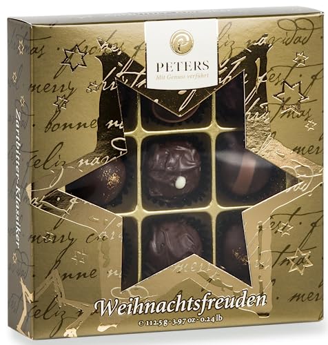 Peters Mit Genuss verführt | Weihnachtsfreuden | Zartbitter mit Alkohol | Zartschmelzend | Pralinen | Pralinés | Schokolade | Geschenk | Weihnachten | Made in Germany | 112,5g von Peters Mit Genuss verführt