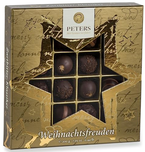 Peters Mit Genuss verführt | Weihnachtsfreuden | Zartbitterpralinen mit Alkohol | Zartbitterschokolade | Handgefertigt | Geschenk | Schokolade | Männer | Made in Germany | 200g von Peters Mit Genuss verführt