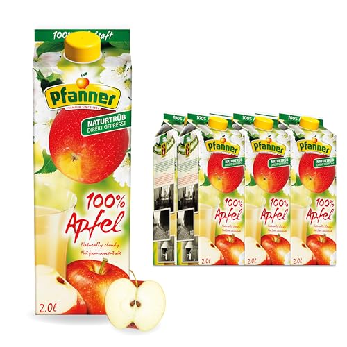 Pfanner 100% Apfelsaft im Vorratspack – Fruchtig-frischer Geschmack ohne Zuckerzusatz – direkt gepresster, naturtrüber Apfelsaft aus 100% Apfel (6 x 2 l) von Pfanner