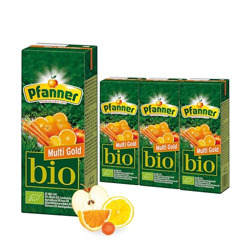 Pfanner Bio Multi Gold (30 x 0,2 l) – Multivitaminsaft mit Strohhalm - 25% Fruchtgehalt und 5% Gemüsegehalt – Vorratspack von Pfanner