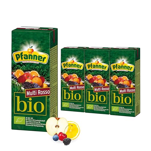 Pfanner 30% Bio Multi Rosso im Vorratspack – Fruchtsaft mit fruchtigem Geschmack – Saft aus Orangen, Zitronen, Äpfel, Brombeeren, Heidelbeeren und Sauerkirschen inkl. Strohhalm (0,2 l x 30) von Pfanner