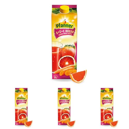 Pfanner A+C+E Rosso Mehrfruchtgetränk (1 x 2 l) - min. 27% Fruchtgehalt – ACE vitamin-reiches Getränk– Multivitamin Fruchtgetränk – im TetraPack (Packung mit 4) von Pfanner