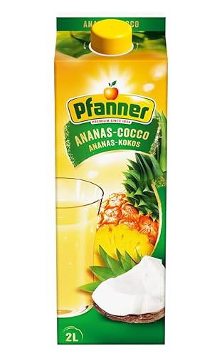 Pfanner Ananas Kokos Getränk im Vorratspack (6 x 2 l) – Ananas und Kokoswasser – säuerlich süßer Fruchtnektar – Getränk mit mind. 25% Fruchtgehalt von Pfanner