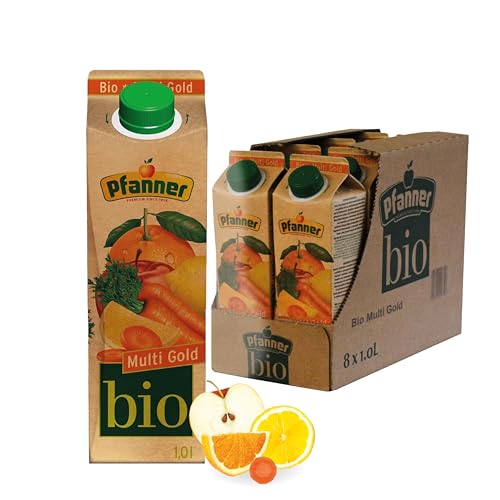 Pfanner BIO Multi Gold (8 x 1 l) – 25% Fruchtsaftgehalt – Bio Multi Getränk - Mehrfruchtnektar im Vorratspack von Pfanner