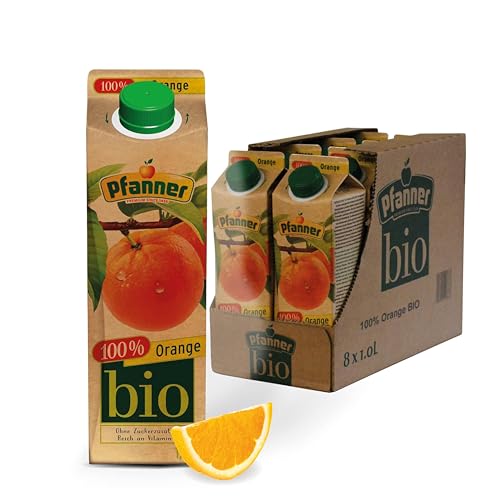 Pfanner BIO Orangensaft (8 x 1 l) – 100% Orange – reich an Vitamin C – Bio Saft ohne Zuckerzusatz - Vorratspack von Pfanner