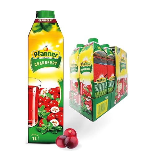 Pfanner Cranberry Fruchtsaft (8 x 1 l) - 20 % Fruchtgehalt – Getränk aus Cranberrys im Vorratspack von Pfanner