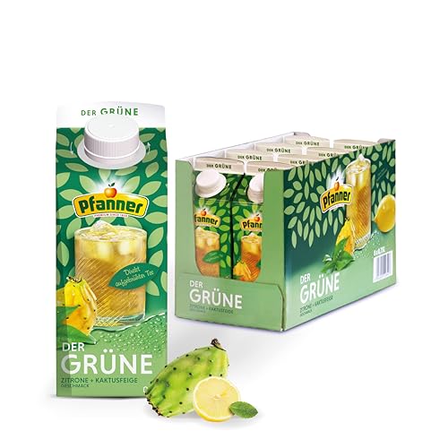 Pfanner Der Grüne Zitrone-Kaktusfeige - 8 x 750 ml Vorratspack - direkt aufgebrühter Tee mit Zitronensaft und Kaktusfeigensaft – Ice Tea Karton von Pfanner