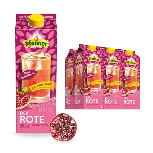 Pfanner Der Rote Zitrone-Granatapfel zuckerreduziert im Vorratspack – Direkt aufgebrühter Früchtetee mit Granatapfelsaft und Zitronensaft verfeinert (6 x 2 l) von Pfanner