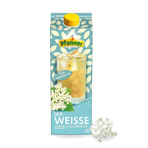 Pfanner Der Weiße Zitrone-Holunderblüte Eistee – 2 l Tetra Pak - direkt aufgebrühter Tee mit Zitronensaft (Packung mit 6) von Pfanner