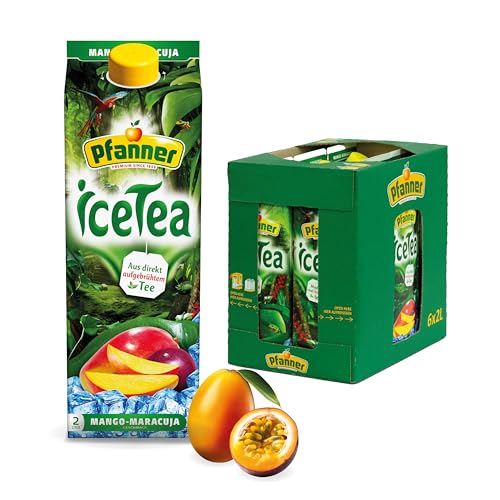 Pfanner Eistee Mango-Maracuja im Vorratspack – Direkt aufgebrühter Schwarztee mit Mangosaft und Maracujasaft verfeinert (6 x 2 l) von Pfanner