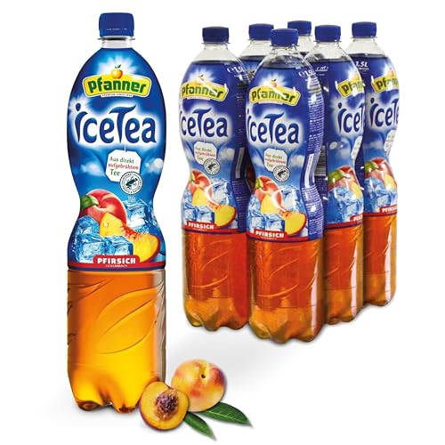 Pfanner Eistee Pfirsich – 6 x 1,5 l Vorratspack - direkt aufgebrühter Tee mit Pfirsichsaft – Ice Tea Flaschen von Pfanner