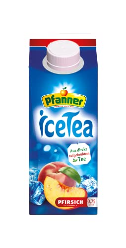 Pfanner Eistee Pfirsich – Direkt aufgebrühter Schwarztee kombiniert mit Pfirsichsaft in nachhaltiger to go Verpackung (1 x 750 ml) von Pfanner