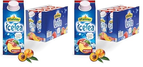 Pfanner Eistee Pfirsich im Vorratspack – Direkt aufgebrühter Schwarztee mit Pfirsichsaft in nachhaltiger to go Verpackung (8 x 750 ml) (Packung mit 2) von Pfanner