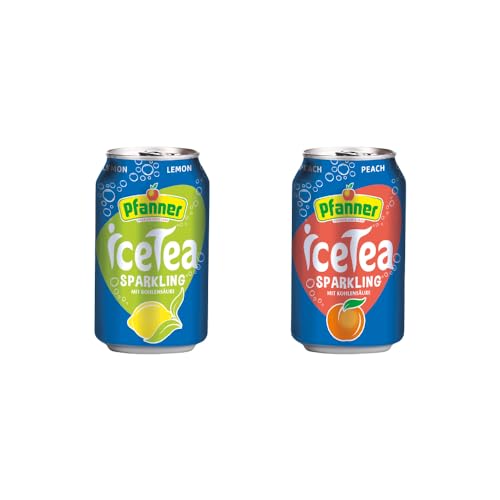 Pfanner Sparkling Eistee - Kohlensäurehaltiger Ice Tea im Vorratspack – Pfanner Eistee Sparkling Pfirsich (6 x 0,33 l) und Pfanner Eistee Sparkling Lemon (6 x 0,33 l) von Pfanner