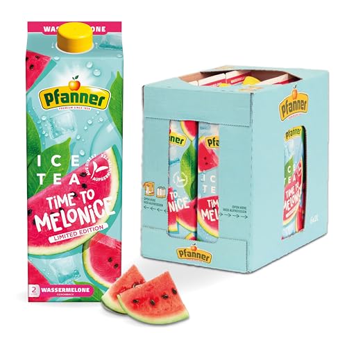 Pfanner Eistee Wassermelone im Vorratspack – Direkt aufgebrühter Früchtetee mit Wassermelonensaft verfeinert (6 x 2 l) von Pfanner