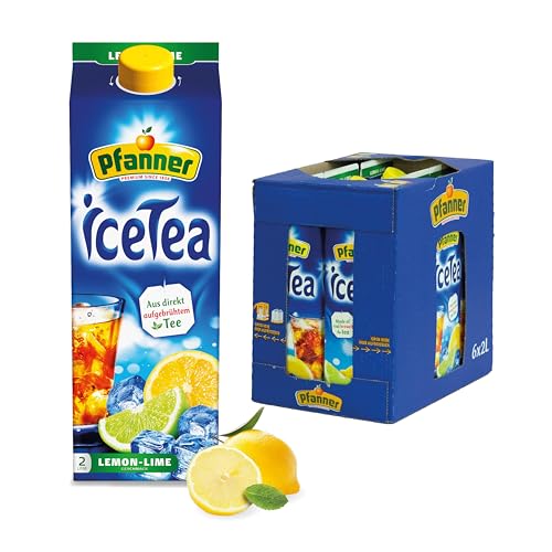 Pfanner Eistee Zitrone – 6 x 2 l Tetra Pak- direkt aufgebrühter Tee mit Limetten- und Zitronensaft – Vorratspack von Pfanner