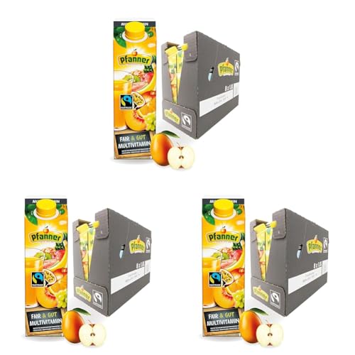 Pfanner Fairtrade Mango Maracuja Getränk (8 x 1 l) - 25% Fruchtgehalt – Fruchtgetränk im Vorratspack mit Vitamin C (Packung mit 3) von Pfanner