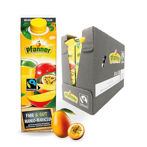 Pfanner Fairtrade Mango Maracuja Getränk (8 x 1 l) - 25 % Fruchtgehalt – Fruchtgetränk im Vorratspack mit Vitamin C von Pfanner