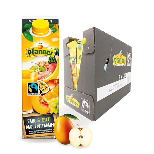 Pfanner Fairtrade Multivitamin Nektar (8 x 1 l) - min. 50 % Fruchtgehalt – Saft aus frischen Früchten - Fruchtgetränk im Vorratspack von Pfanner