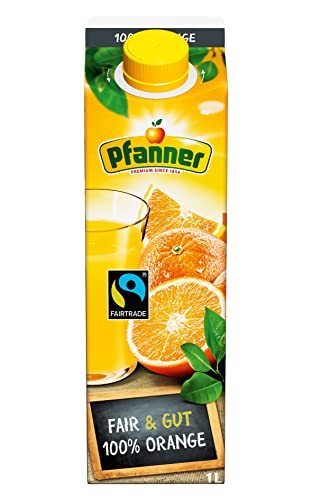 Pfanner Fairtrade Orangensaft (1 x 1 l) – 100% Orange – reich an Vitamin C – erfrischendes Fruchtgetränk (Packung mit 6) von Pfanner