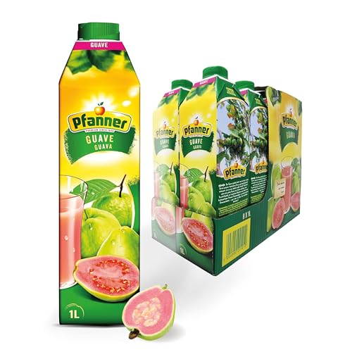 Pfanner Guaven Nektar (8 x 1 l) - 25% Fruchtgehalt – Fruchtnektar im Vorratspack – Getränk aus pinkem Guavennektar von Pfanner