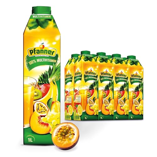 Pfanner Multivitaminsaft (8 x 1 l) - 100% Fruchtgehalt – Saft aus 13 Früchten - Mehrfruchtsaft im Vorratspack von Pfanner