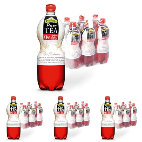 Pfanner Pure Tea Früchtetee (6 x 1 l) – Eistee ohne Zucker und ohne Süßstoffe – Bio Hagebutten und Hibiskusblüten – im Vorratspack (Packung mit 4) von Pfanner